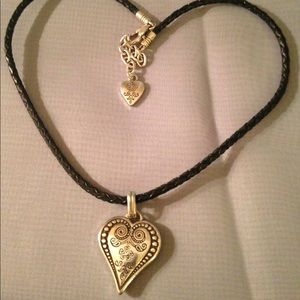 EUC Brighton Silver Heart with Black Cord Necklace